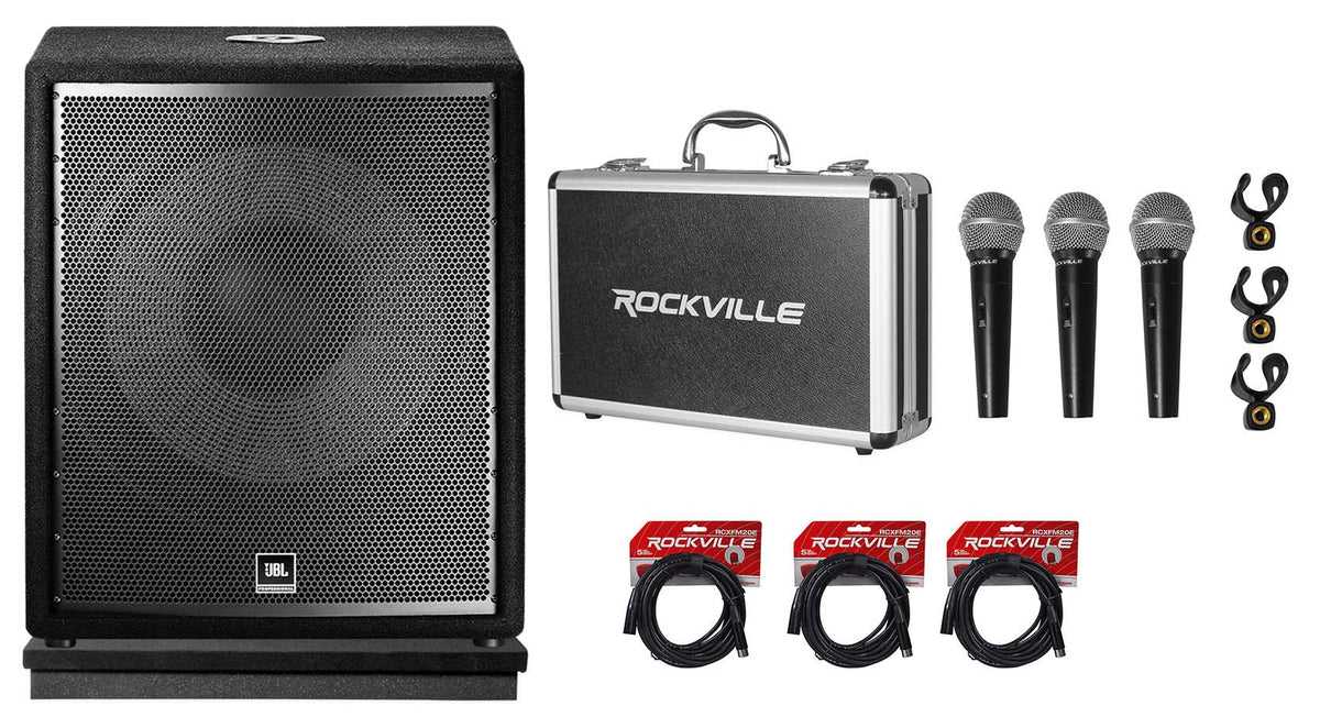 JBL Pro JRX218S 1400 Watt 18" Passive Subwoofer DJ PA Sub+3) Mics+Acoustic Riser