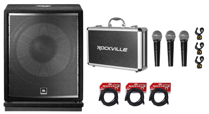 JBL Pro JRX218S 1400 Watt 18" Passive Subwoofer DJ PA Sub+3) Mics+Acoustic Riser