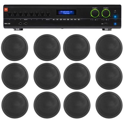 JBL 2-Channel Amp+(12) Black 6" Ceiling Speakers For Restaurant/Bar/Office/Cafe
