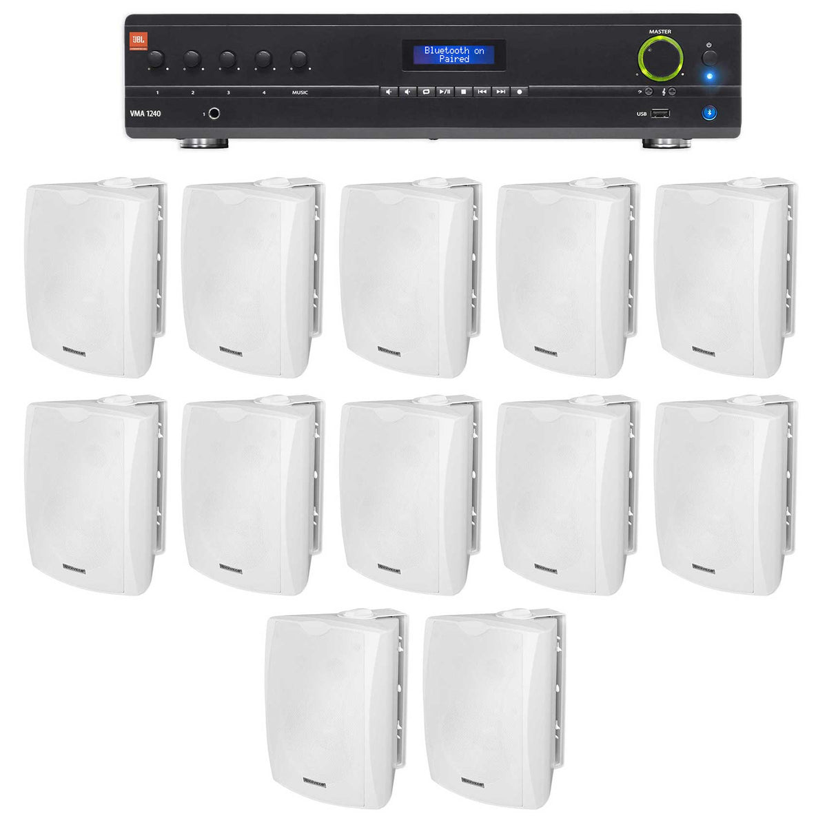 JBL VMA1240 Commercial/Restaurant 70v Mixer/Amplifier+(12) White Wall Speakers