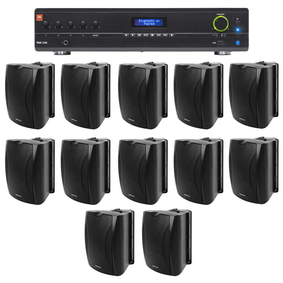JBL VMA1240 Commercial/Restaurant 70v Mixer/Amplifier+(12) 6.5" Wall Speakers