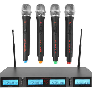 Rockville RWM4401UH QUAD UHF 4 Wireless HandHeld Microphone System w/LCD Display