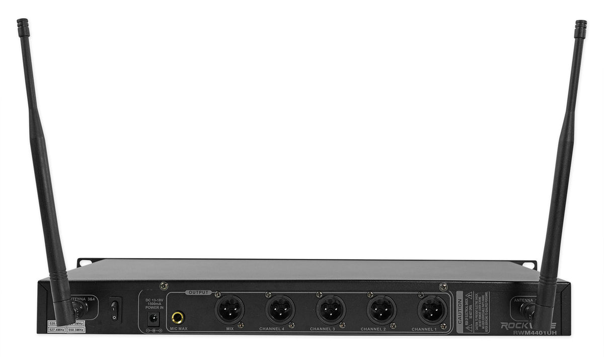 Rockville RWM4401UH QUAD UHF 4 Wireless HandHeld Microphone System w/LCD Display