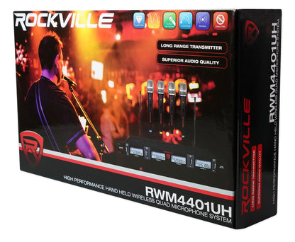 Rockville RWM4401UH QUAD UHF 4 Wireless HandHeld Microphone System w/LCD Display