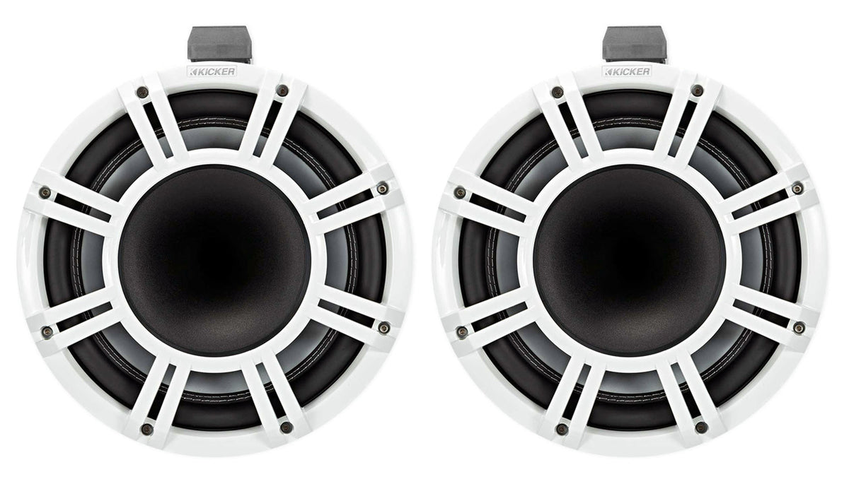 Pair Kicker KMTC11 HLCD 11" 600w White Wakeboard Tower Speakers w/Horns 44KMTC114W