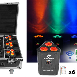 Rockville ROCKWEDGE PACKAGE BLACK (6) Battery Wireless Par Lights+Charging Case