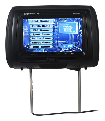 Rockville RVD951-BK 9” Black Dual DVD/USB/HDMI/SD Car Headrest Monitors + Games