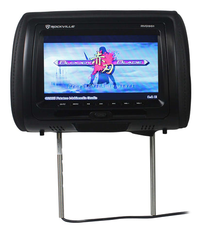 Rockville RVD951-BK 9” Black Dual DVD/USB/HDMI/SD Car Headrest Monitors + Games