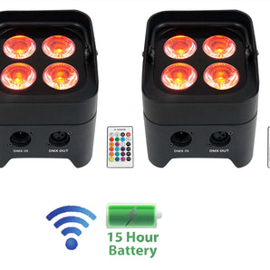 2 Rockville BEST PAR 50 Rechargeable Par Can Wash Lights w/Wireless DMX+RGBWA+UV