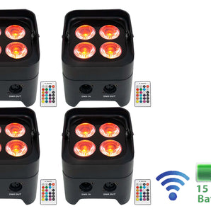 4 Rockville BEST PAR 50 Rechargeable Par Can Wash Lights w/Wireless DMX+RGBWA+UV