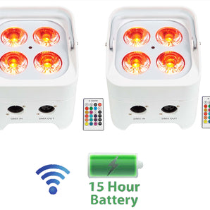 2 Rockville BEST PAR 50 White Rechargeable Par Wash Lights Wireless DMX+RGBWA+UV