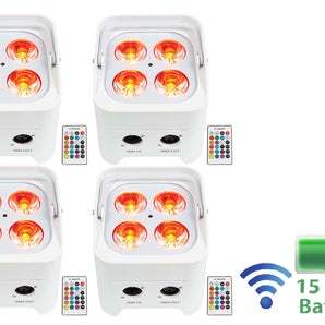 4 Rockville BEST PAR 50 White Rechargeable Par Wash Lights Wireless DMX+RGBWA+UV