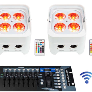 2 Rockville BEST PAR 50 White Battery Wash Lights Wireless DMX+Control+RGBWA+UV