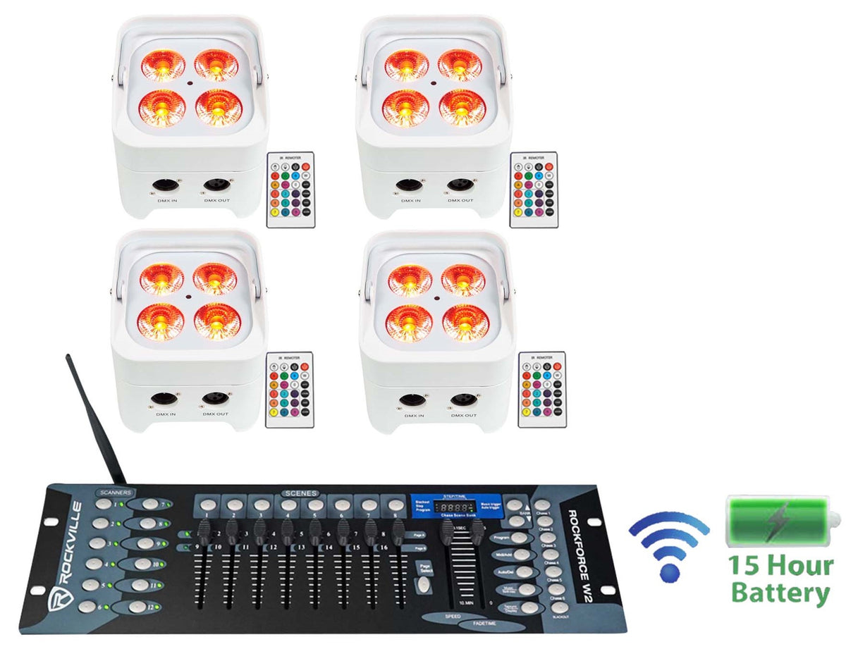 BEST PAR 50 White 4-Pack + ROCKFORCE W2 Controller Bundle