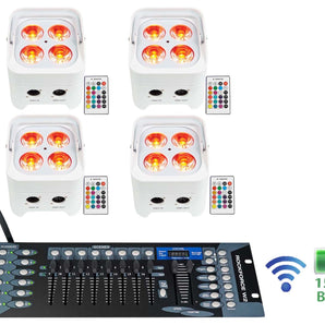 4 Rockville BEST PAR 50 White Battery Wash Lights Wireless DMX+Control+RGBWA+UV