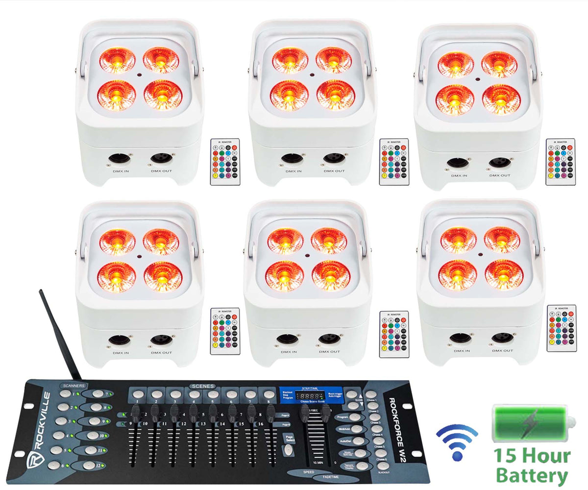BEST PAR 50 White 6-Pack + ROCKFORCE W2 Controller Bundle