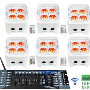 6 Rockville BEST PAR 50 White Battery Wash Lights Wireless DMX+Control+RGBWA+UV