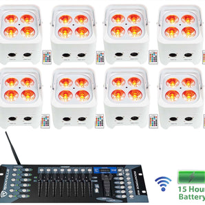 8 Rockville BEST PAR 50 White Battery Wash Lights Wireless DMX+Control+RGBWA+UV