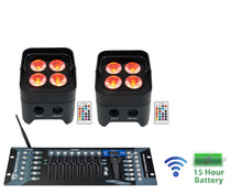 (2) BEST PAR 50 Battery Par Wash Lights Wireless DMX+Controller+RGBWA+UV