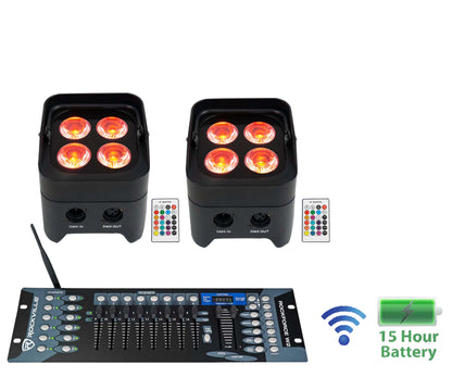 (2) BEST PAR 50 Battery Par Wash Lights Wireless DMX+Controller+RGBWA+UV
