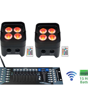 2 Rockville BEST PAR 50 Battery Par Wash Lights Wireless DMX+Controller+RGBWA+UV
