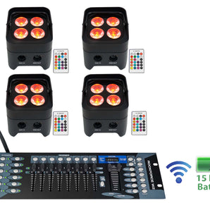 4 Rockville BEST PAR 50 Battery Par Wash Lights Wireless DMX+Controller+RGBWA+UV