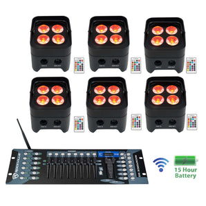 6 Rockville BEST PAR 50 Battery Par Wash Lights Wireless DMX+Controller+RGBWA+UV