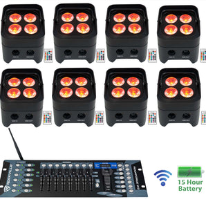 8 Rockville BEST PAR 50 Battery Par Wash Lights Wireless DMX+Controller+RGBWA+UV