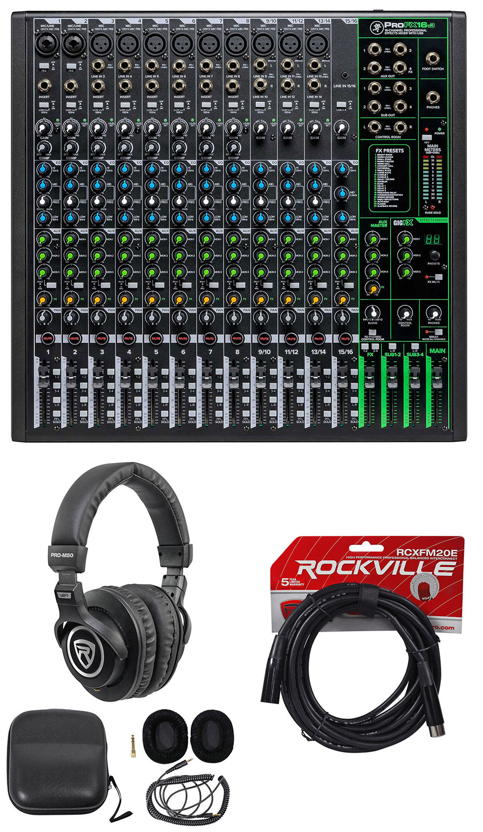 ProFX16v3 16-Channel 4-Bus Effects Mixer w/USB + Headphones