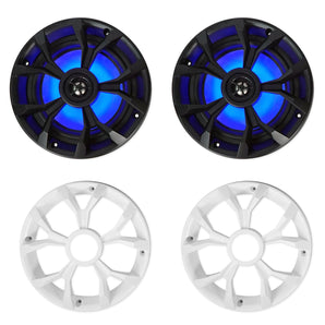 Pair Rockville RKL65MBW 6.5" 700w Marine Boat Speakers w/LED+Black/White Grilles