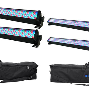 (4) Rockville ROCKSTRIP 252 LED DMX RGB Color Strip DJ Wash Up Light Bars+Bags