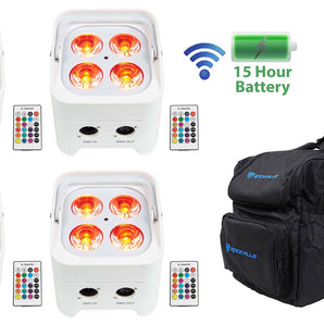 4) Rockville BEST PAR 50 White Rechargeable Par Lights Wireless DMX+RGBWA+UV+Bag