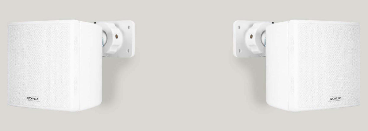 Cube by Rockville Pair of 3.5 inches White Commercial 70v Swivel Wall Mount Speakers