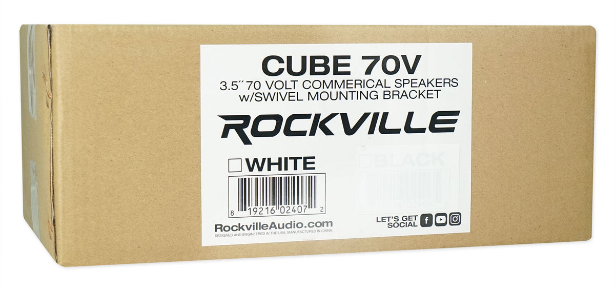 Cube by Rockville Pair of 3.5 inches White Commercial 70v Swivel Wall Mount Speakers