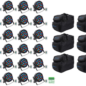 24) Rockville BATTERY PAR 50 Rechargeable LED DMX DJ Wash Up-Lights+Remotes+Bags