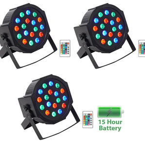 (3) Rockville BATTERY PAR 50 Rechargeable LED DMX DJ Club Wash Up-Lights+Remote