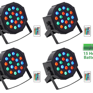 (4) Rockville BATTERY PAR 50 Rechargeable LED DMX DJ Club Wash Up-Lights+Remote