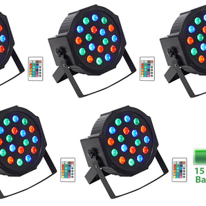 (5) Rockville BATTERY PAR 50 Rechargeable LED DMX DJ Club Wash Up-Lights+Remote
