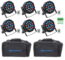 Rockville BATTERY PAR 50 Rechargeable LED DMX DJ Wash Up-Lights+Remotes+Bags