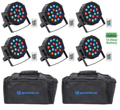 Rockville BATTERY PAR 50 Rechargeable LED DMX DJ Wash Up-Lights+Remotes+Bags