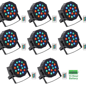 (8) Rockville BATTERY PAR 50 Rechargeable LED DMX DJ Club Wash Up-Lights+Remote