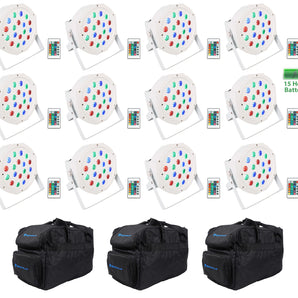 12) Rockville BATTERY PAR 50 White Rechargeable LED DMX DJ Wash Up-Lights+Bags