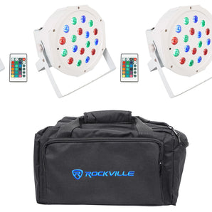 (3) Rockville BATTERY PAR 50 White Rechargeable LED DMX DJ Wash Up-Lights+Bag
