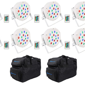 (8) Rockville BATTERY PAR 50 White Rechargeable LED DMX DJ Wash Up-Lights+Bags