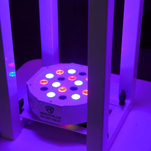 (8) Rockville BATTERY PAR 50 White Rechargeable DMX DJ Wash Lights+Crank Stands