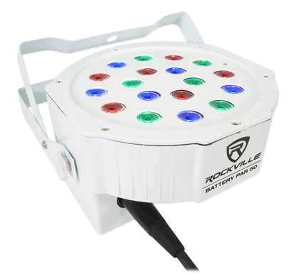 (8) Rockville BATTERY PAR 50 White Rechargeable DMX DJ Wash Lights+Crank Stands