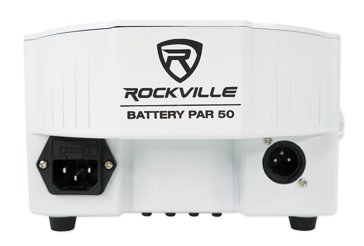 (8) Rockville BATTERY PAR 50 White Rechargeable DMX DJ Wash Lights+Crank Stands