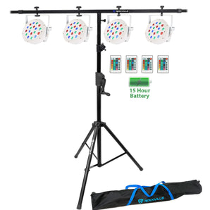 4 Rockville BATTERY PAR 50 White Rechargeable LED DMX DJ Wash Lights+Crank Stand