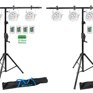(8) Rockville BATTERY PAR 50 White Rechargeable DMX DJ Wash Lights+Crank Stands