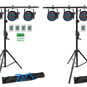 (8) Rockville BATTERY PAR 50 Rechargeable LED DMX DJ Wash Lights+Crank Stands